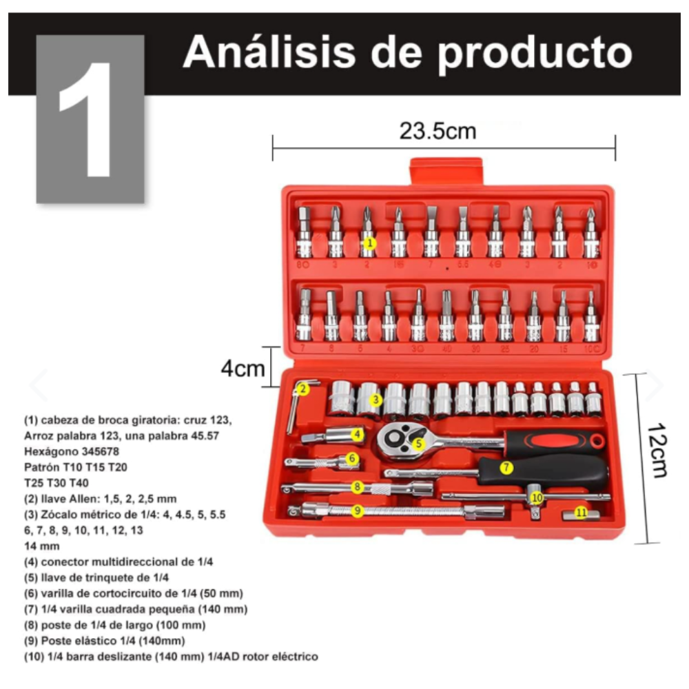 JUEGO DE HERRAMIENTAS 46PCS RATCHET ESTUCHE
