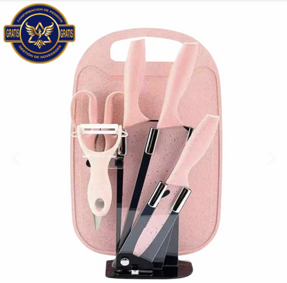 CUCHILLOS EN ACERO CON BASE Y TABLA X7