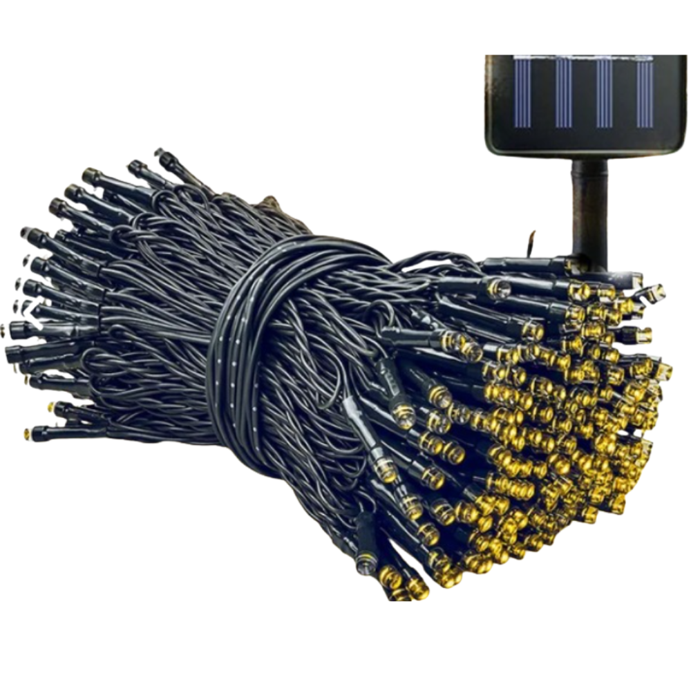 NAVIDAD - GUIRNALDA DE LUCES LED CALIDA SOLARES PARA INTERIORES Y EXTERIORES 10M