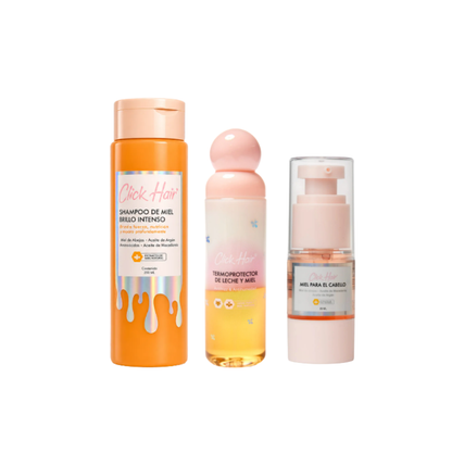 KIT CAPILAR CLICK HAIR LINEA DE MIEL BRILLO INTENSO Y TERMOPROTECCION