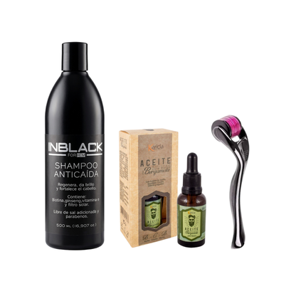 KIT MASCULINO INBLACK ANTICAIDA Y CRECIMIENTO DE BARBA Y CABELLO