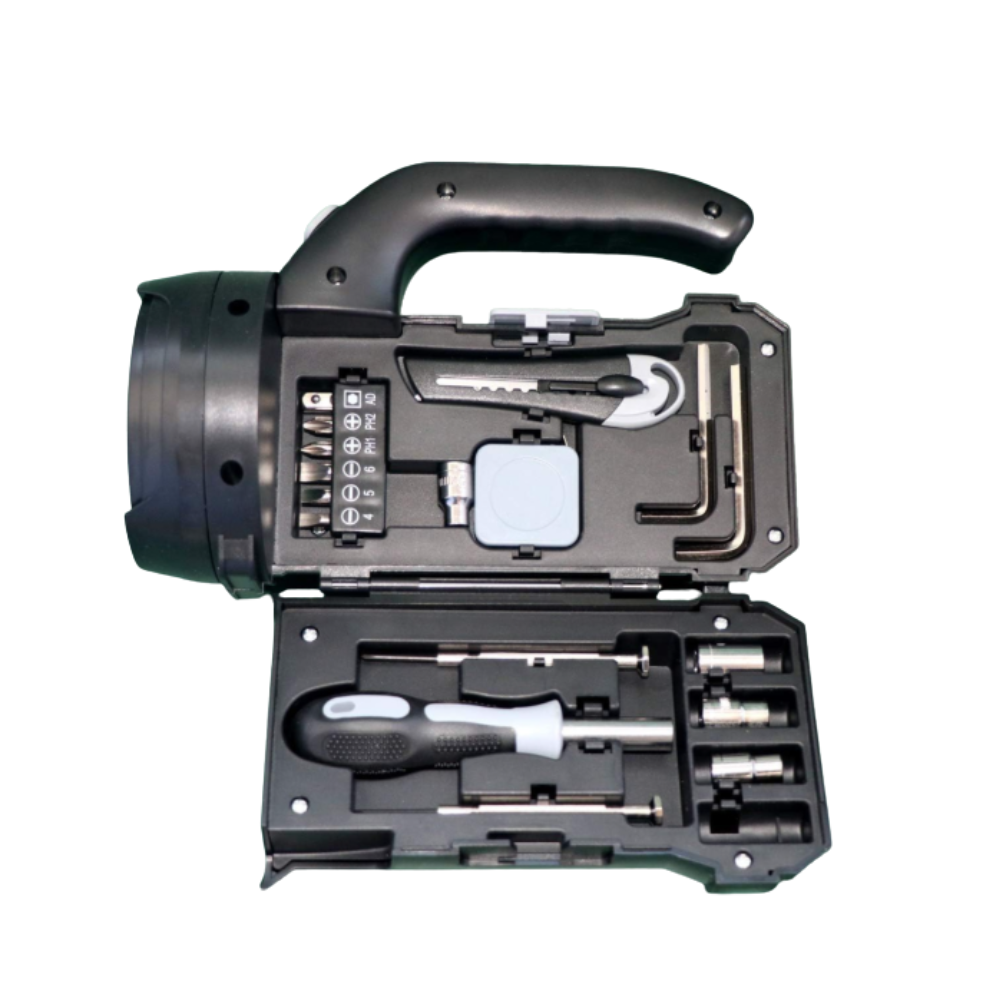 LINTERNA LED CON KIT DE HERRAMIENTAS INTEGRADO 2 EN 1 X17PCS