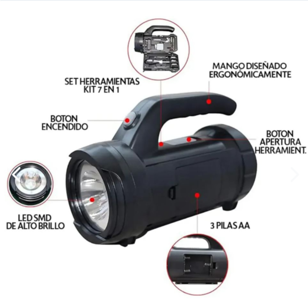 LINTERNA LED CON KIT DE HERRAMIENTAS INTEGRADO 2 EN 1 X17PCS