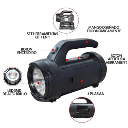 LINTERNA LED CON KIT DE HERRAMIENTAS INTEGRADO 2 EN 1 X17PCS