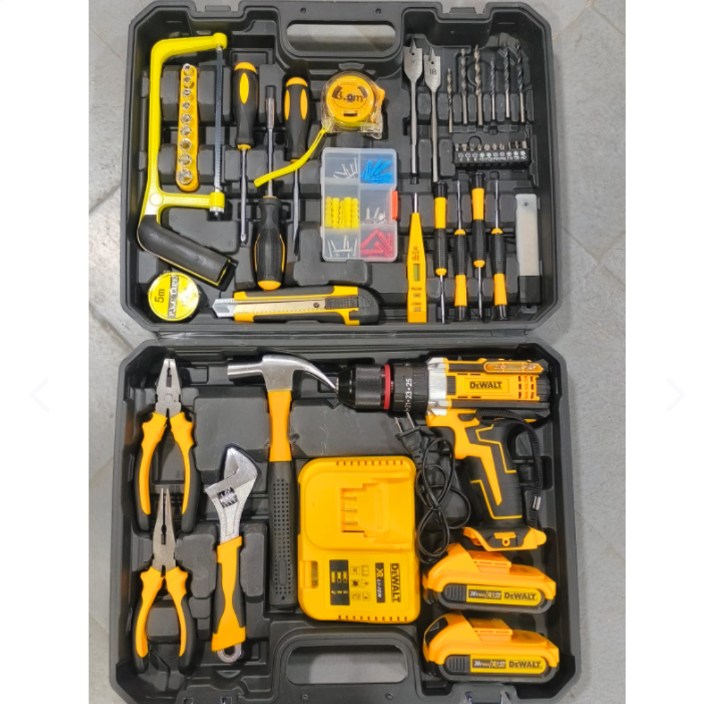 KIT COMPLETO DE HERRAMIENTAS DE MANO Y TALADRO ATORNILLADOR INALAMBRICO DEWALT 36V