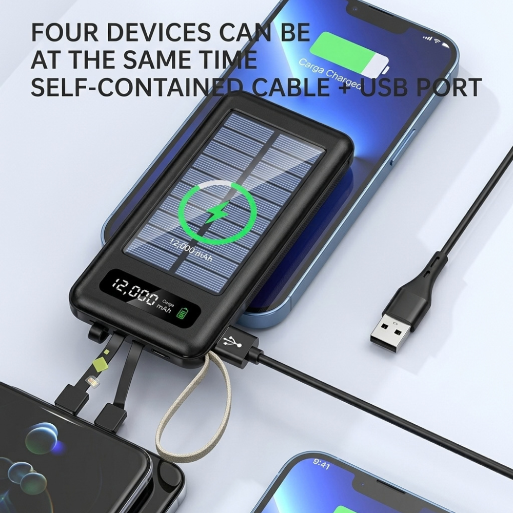 POWER BANK 12.000 MAH CARGA SOLAR PORTABLE
