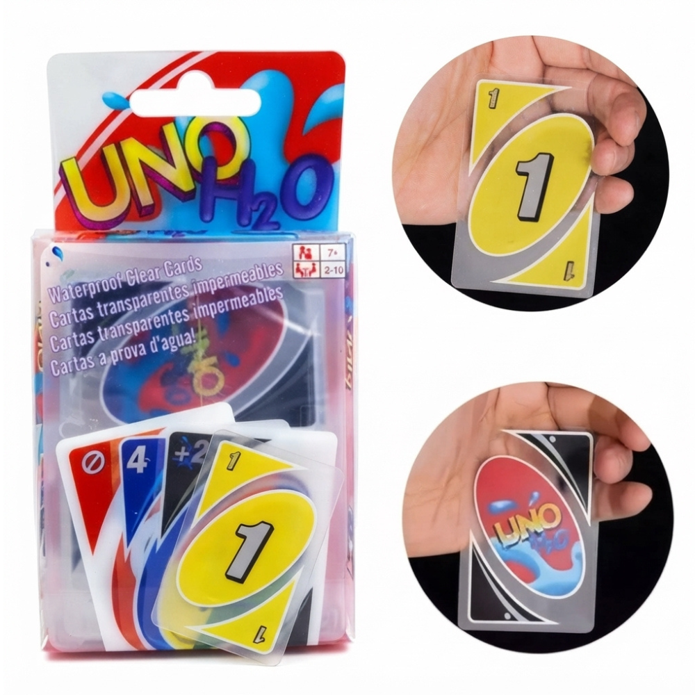 JUEGO DE CARTAS UNO H2O TRANSPARENTES E IMPERMEABLES