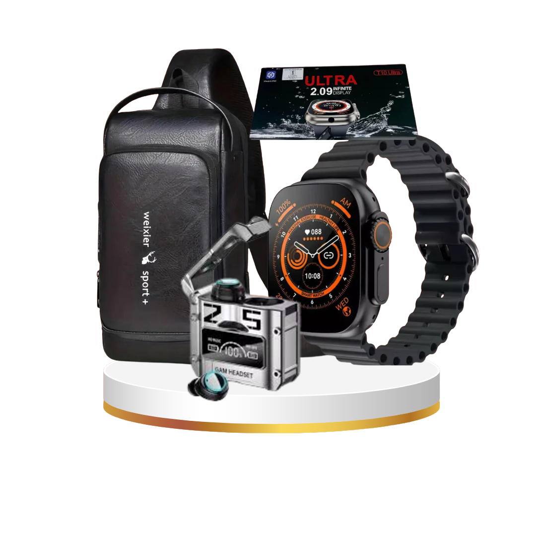 COMBO BOLSO ANTIROBO + SMART WATCH T10 ULTRA + AUDIFONO M25